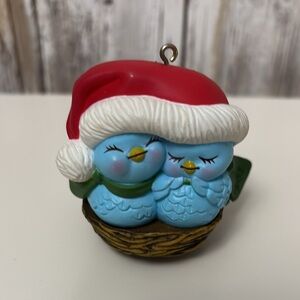 Avon Birds Nestled Together Keepsake Ornament with Blue and Red Accents